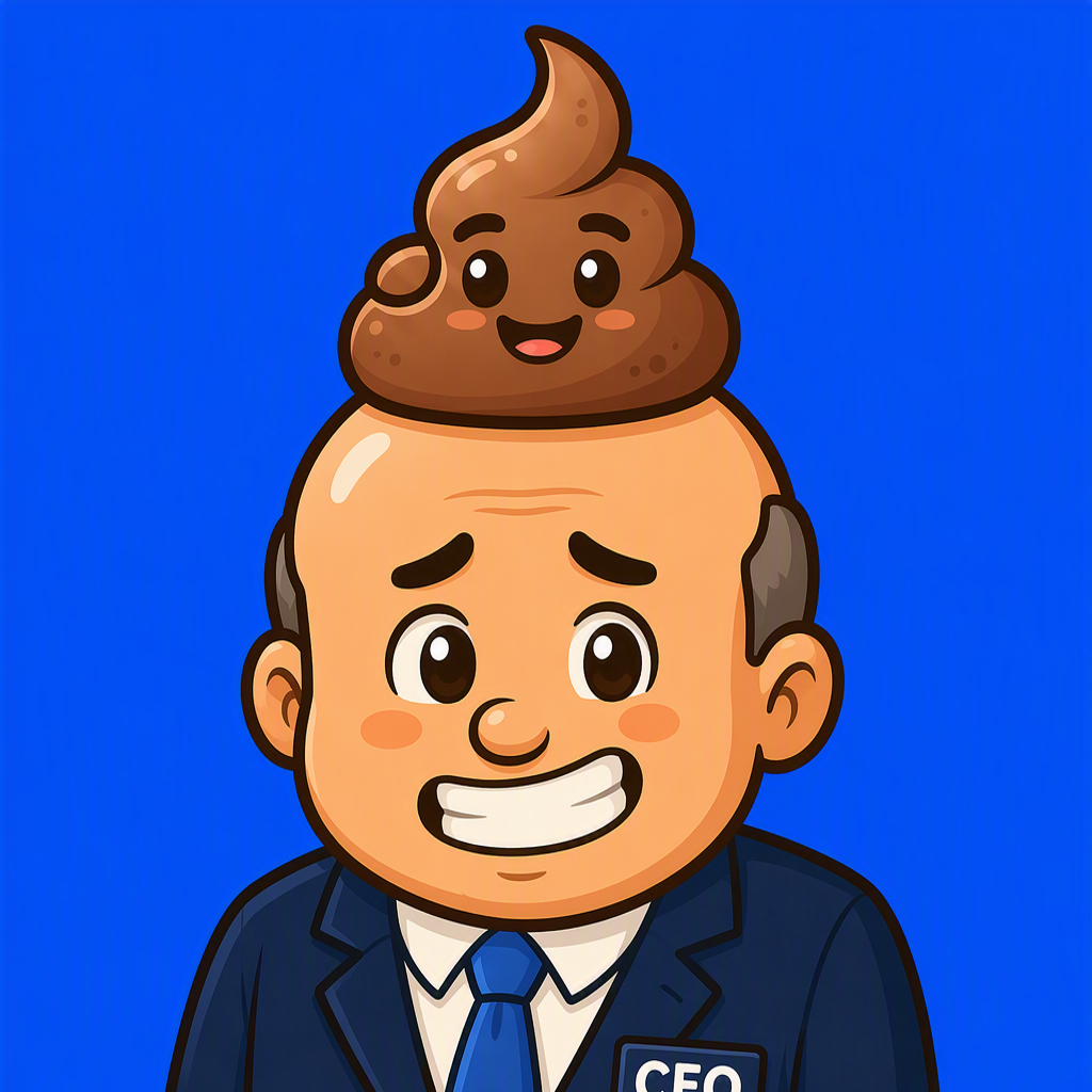 A certain big blue exchange CEO giving a keynote with a poop on his head